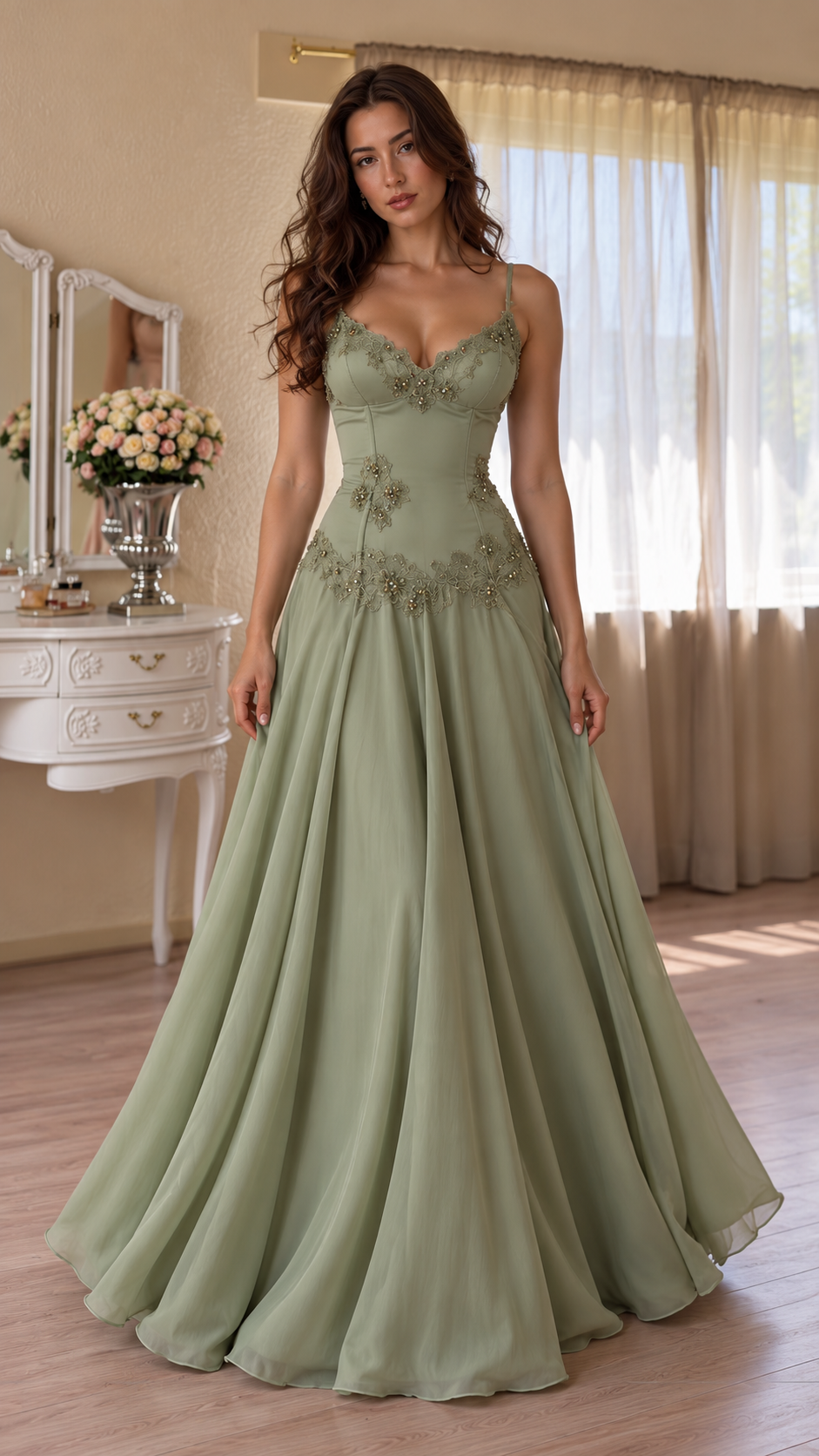 Rosalienne Beaded Lace Maxi Dress