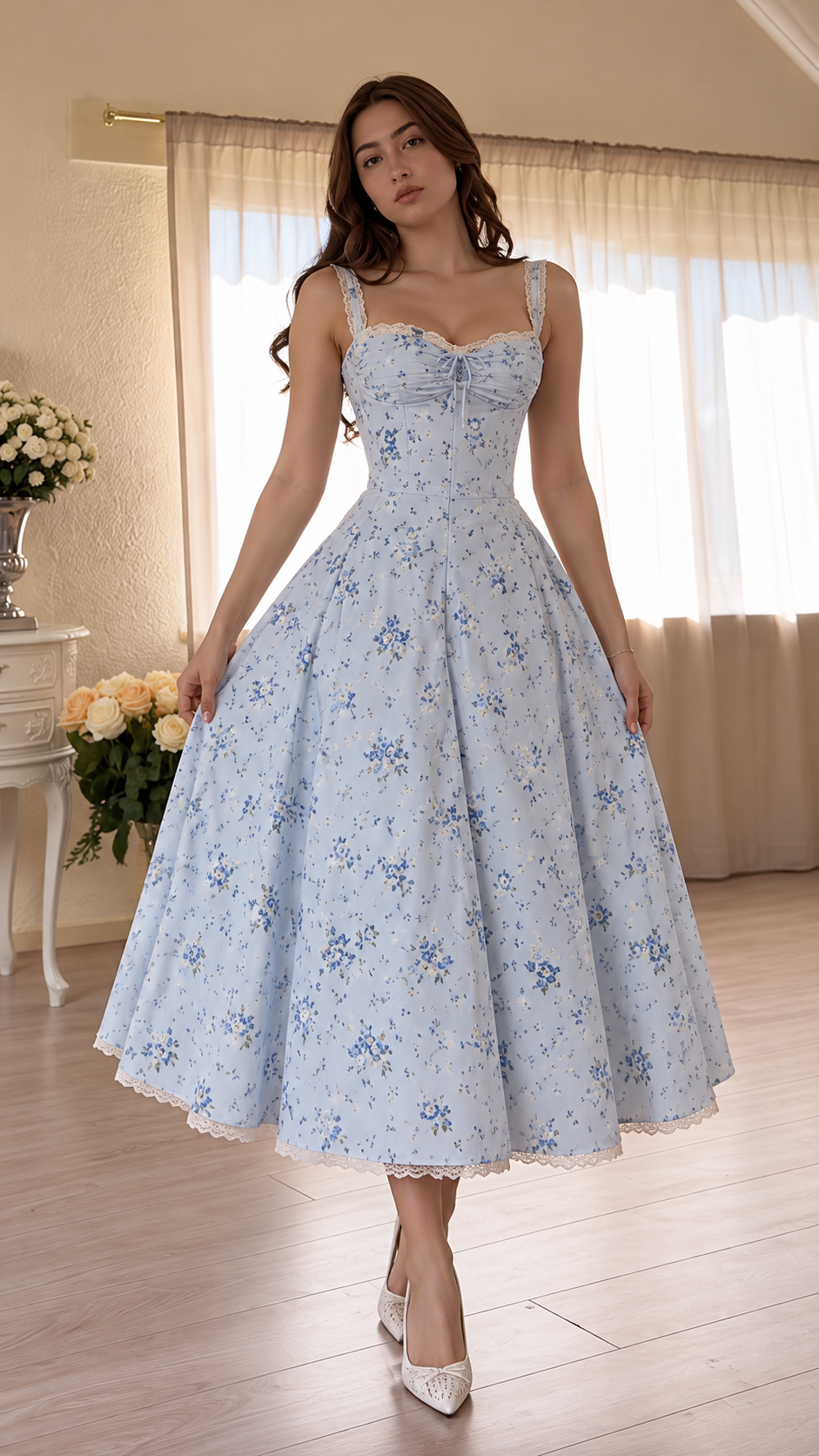 Rosalie Floral Corset Midi Dress