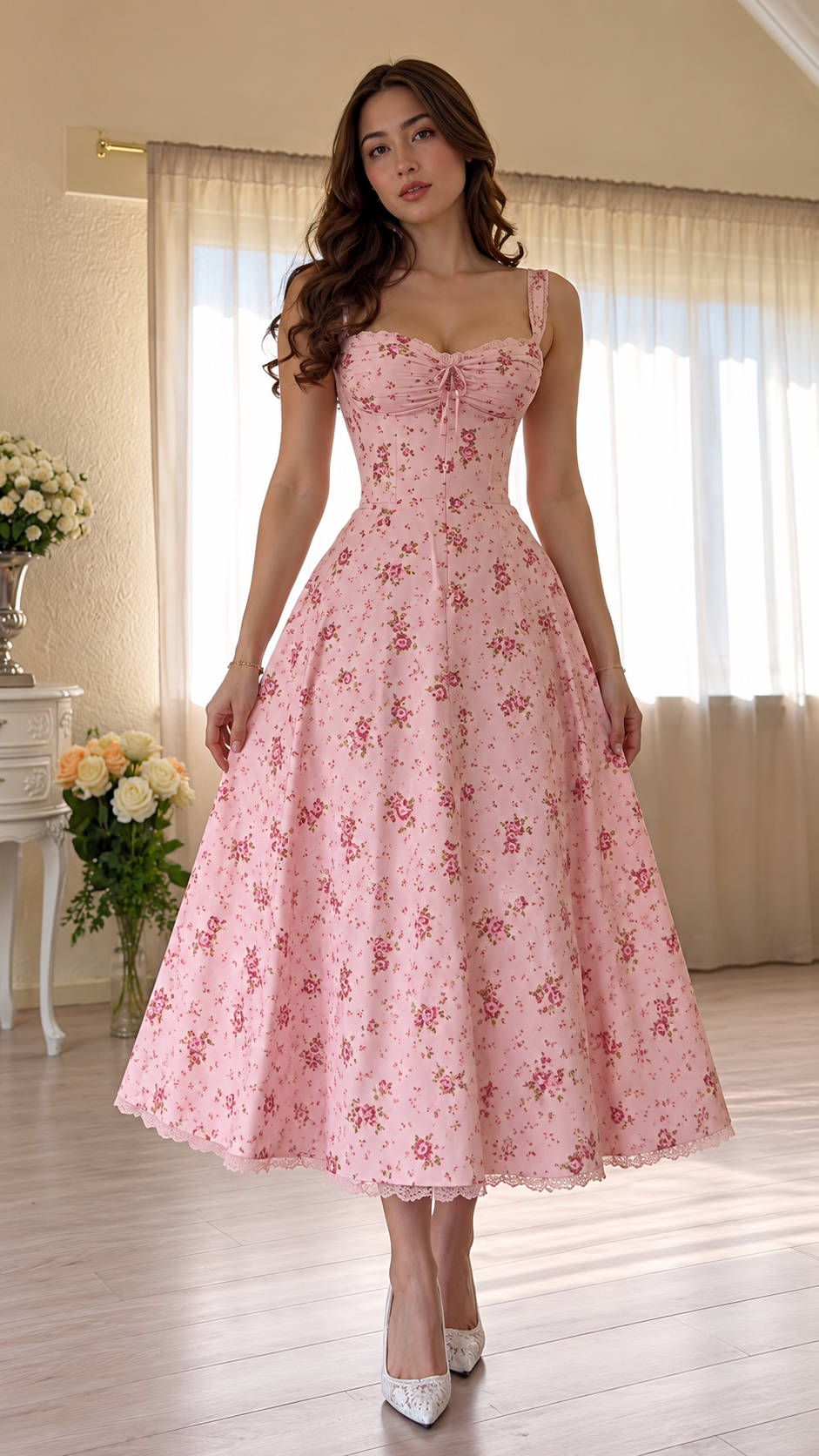 Rosalie Floral Corset Midi Dress