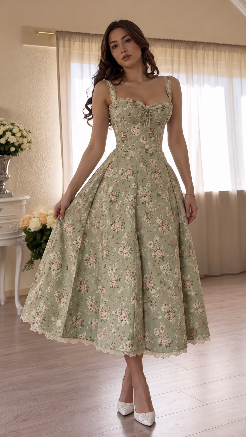 Rosalie Floral Corset Midi Dress