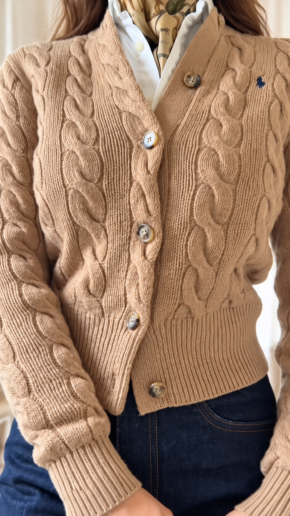 Aveline Cable Knit Cardigan & Wide-Leg Jeans Set