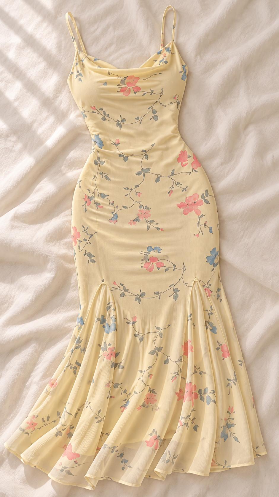 Solenne Floral Cowl-Neck Mermaid Maxi Dress