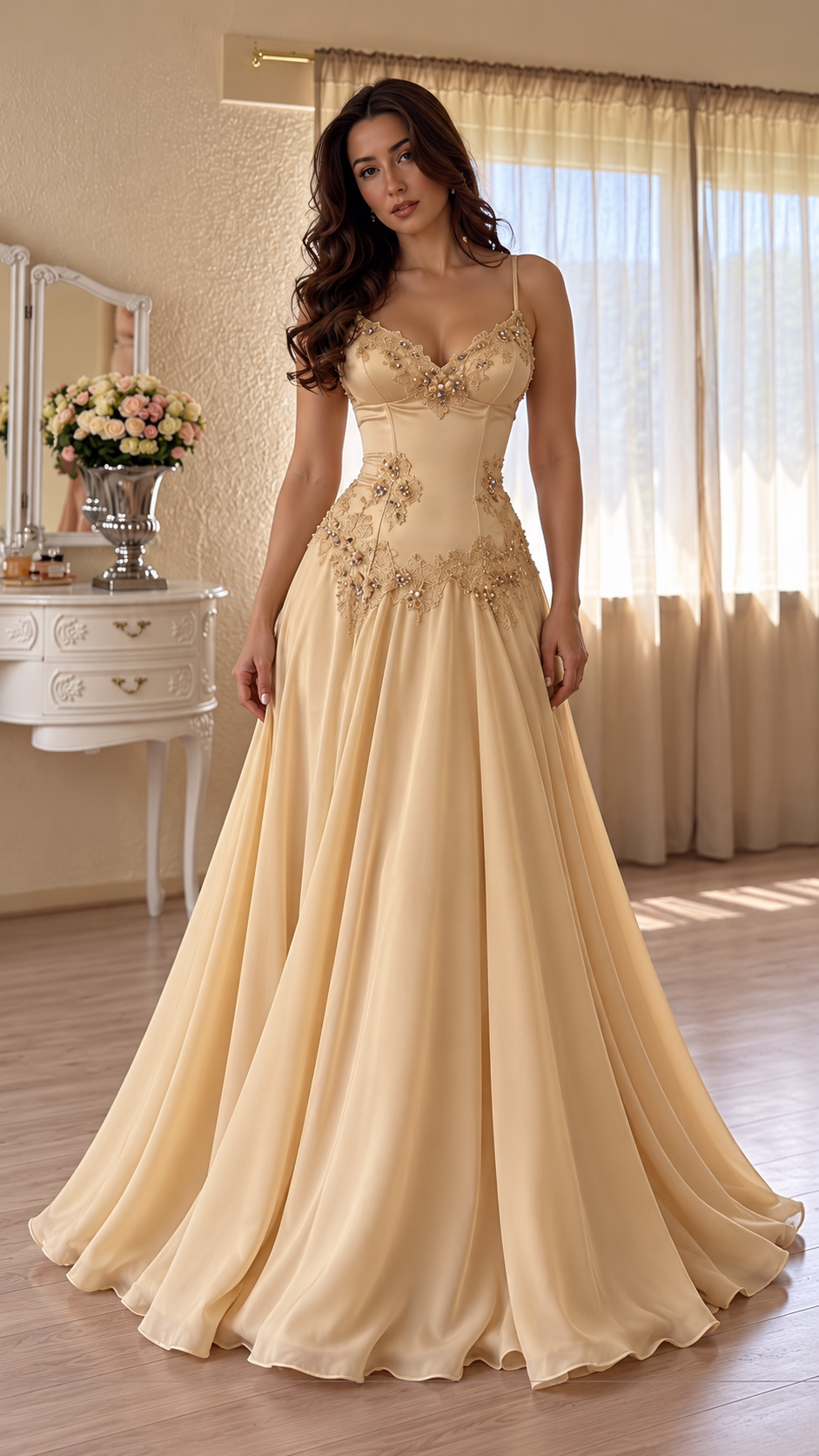 Rosalienne Beaded Lace Maxi Dress