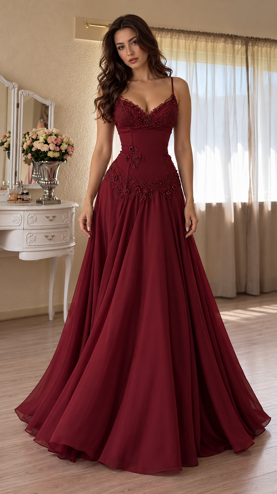 Rosalienne Beaded Lace Maxi Dress