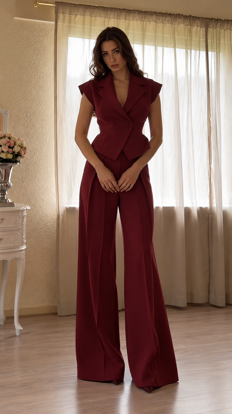 Valenne Tailored Vest & Wide-Leg Trouser Set