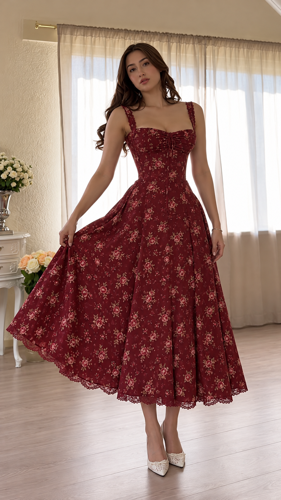 Rosalie Floral Corset Midi Dress