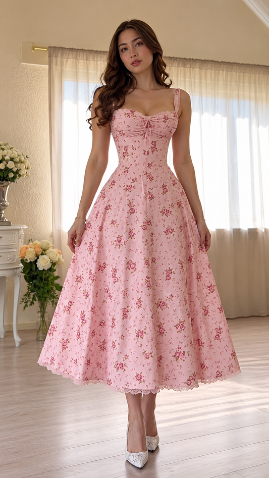 Rosalie Floral Corset Midi Dress