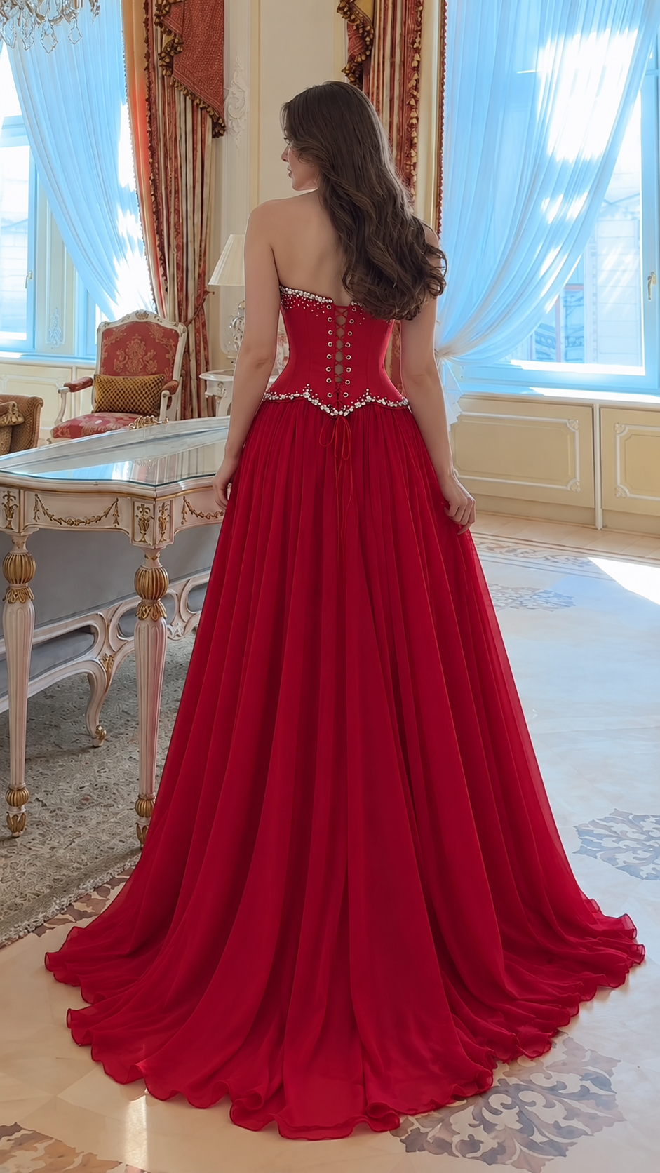 Aurevienne Rhinestone Strapless Corset Maxi Dress