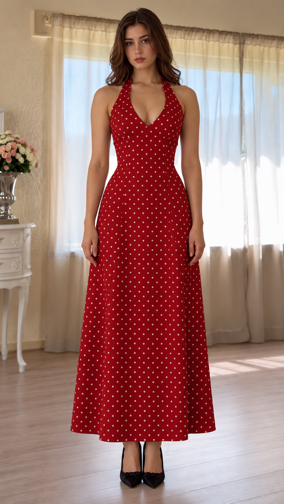 Vivienne Polka Dot Halter Maxi Dress