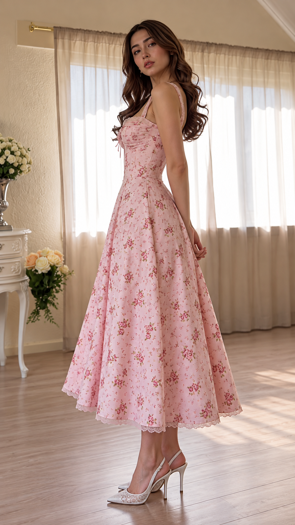 Rosalie Floral Corset Midi Dress