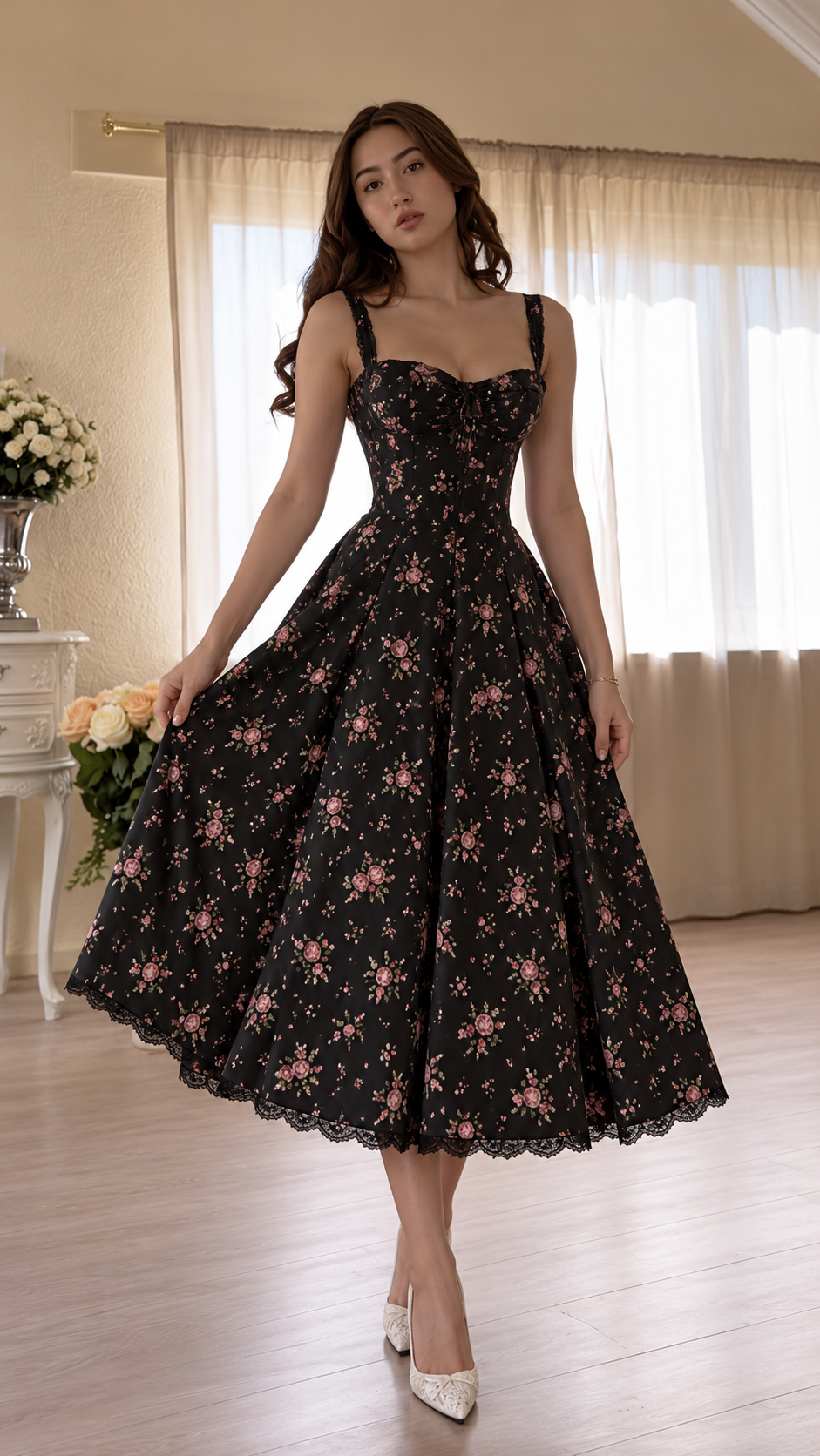 Rosalie Floral Corset Midi Dress