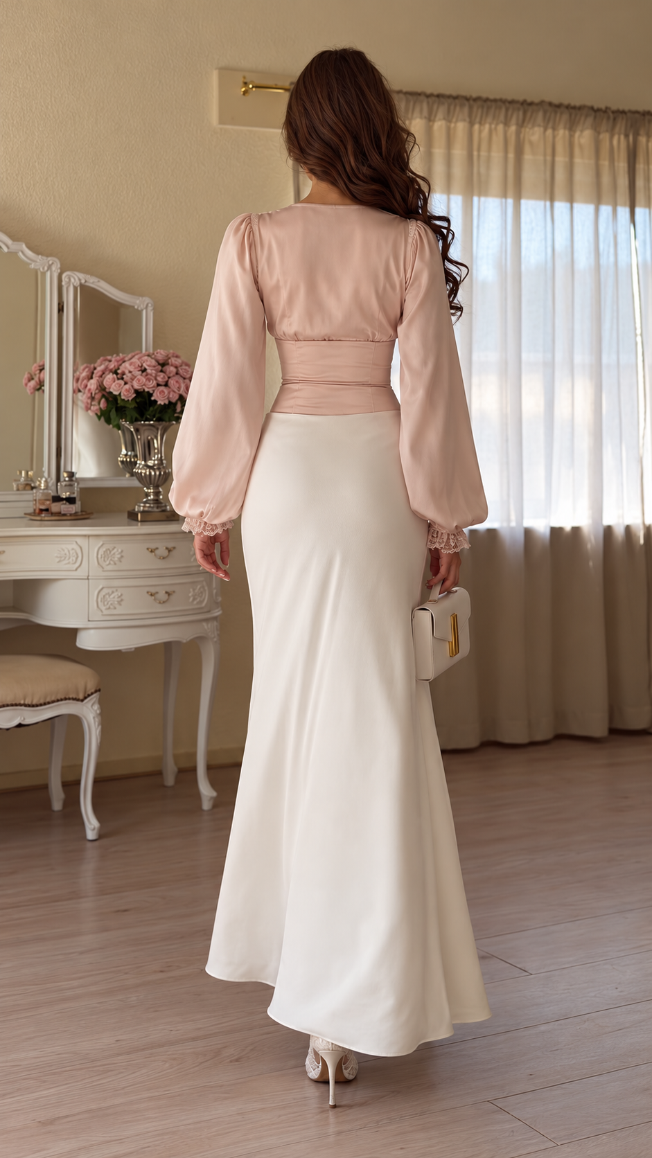 Avelienne Lace-Trim Blouse & Maxi Skirt Set