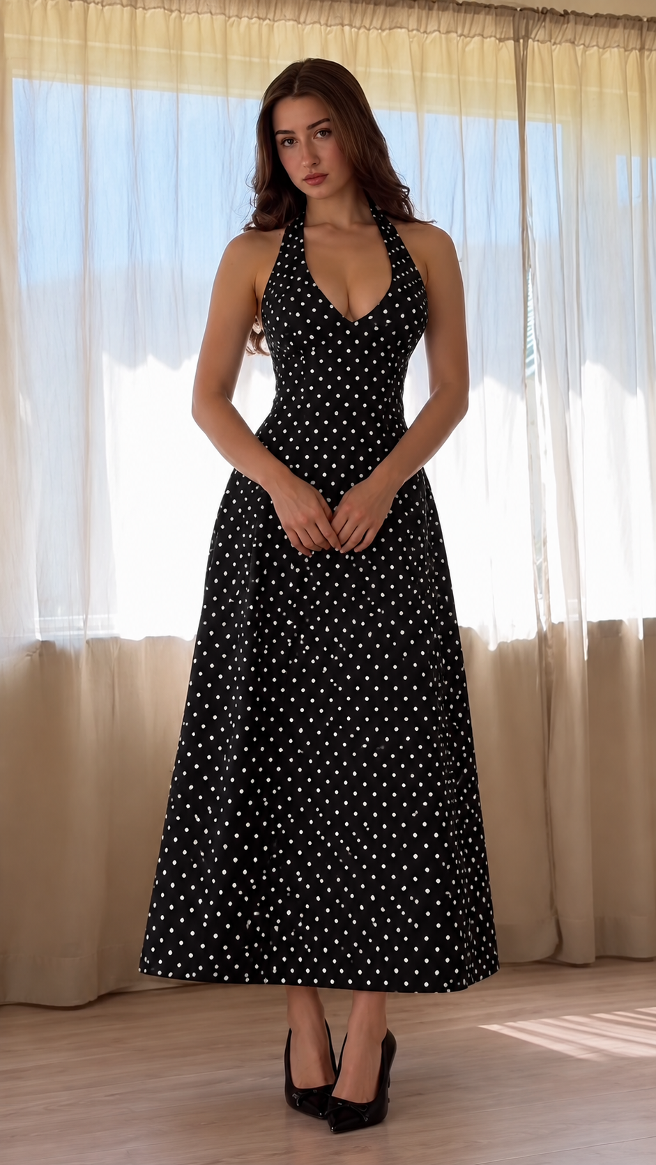 Vivienne Polka Dot Halter Maxi Dress